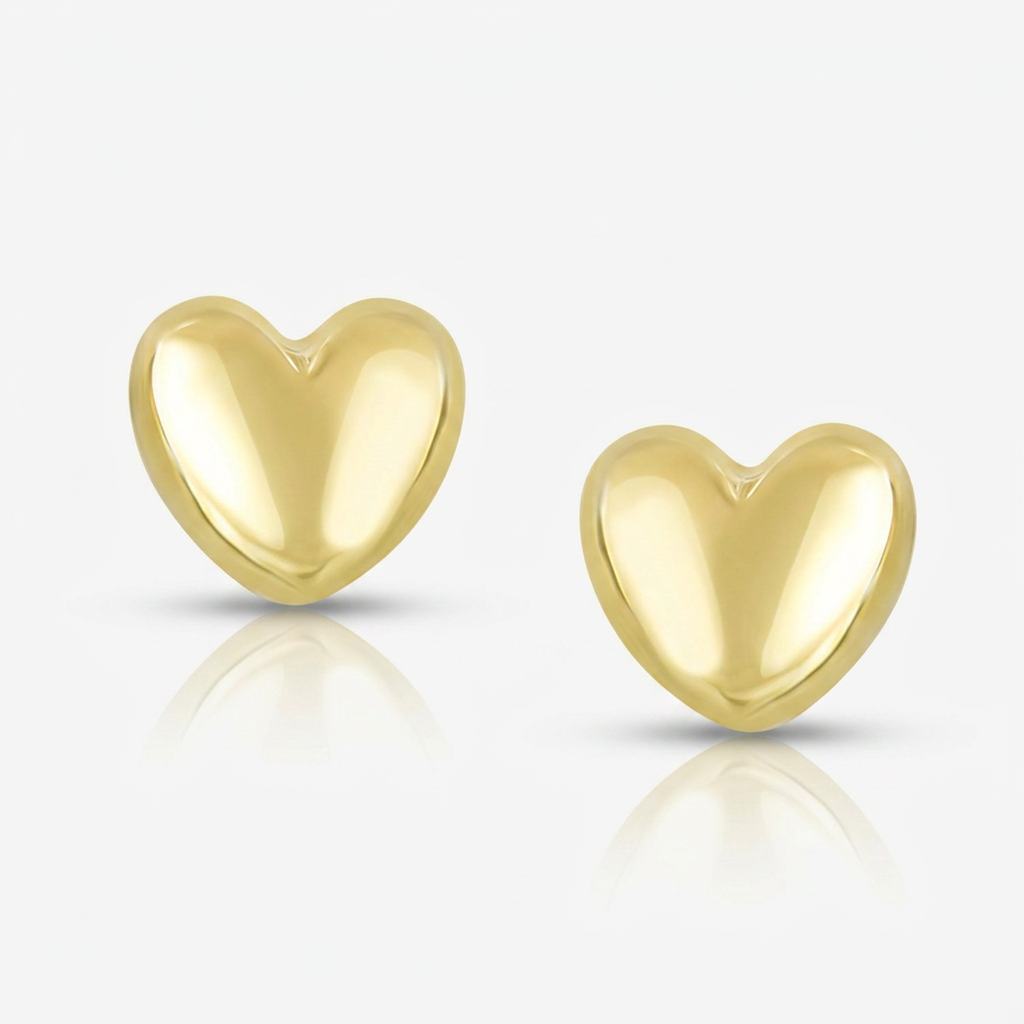 14k yellow gold polished puffed heart earrings, Avera Group, view 4