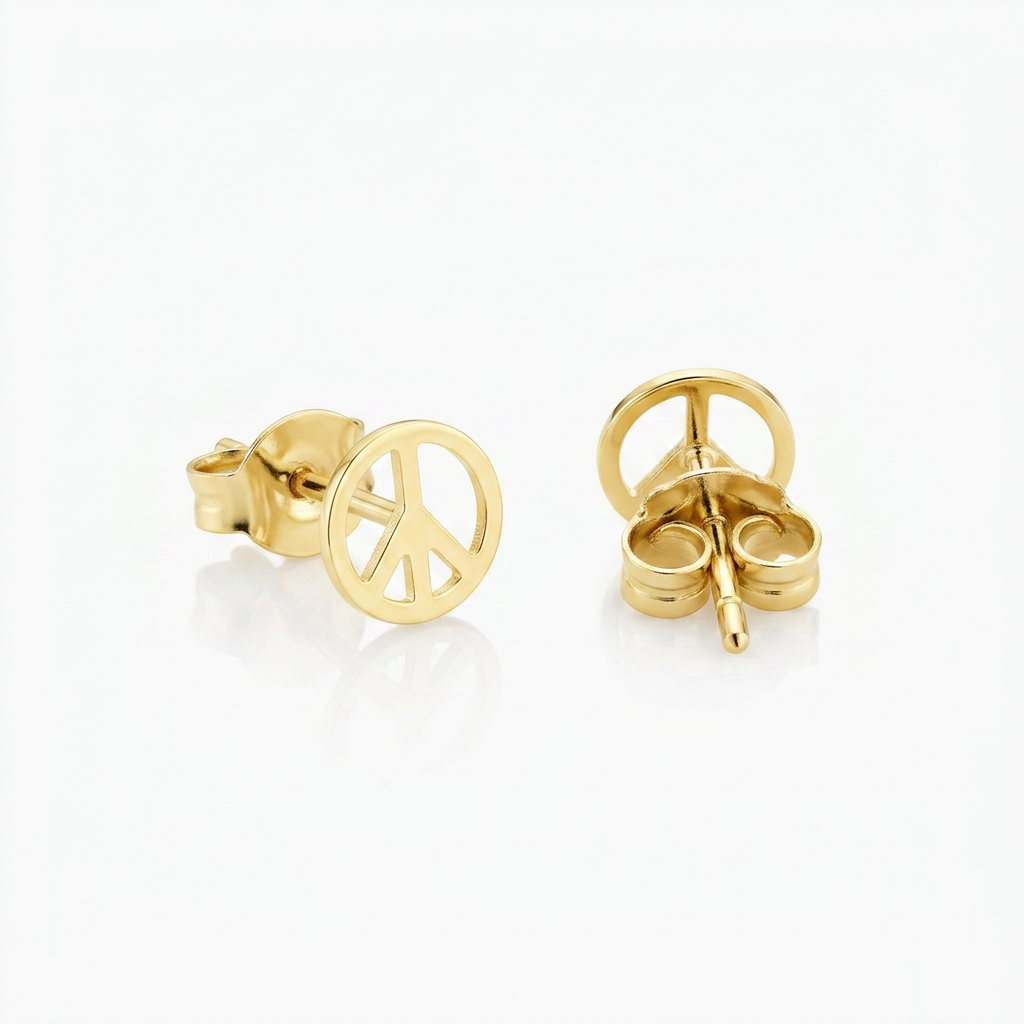 14k yellow gold peace sign post earrings, Avera Group, view 2