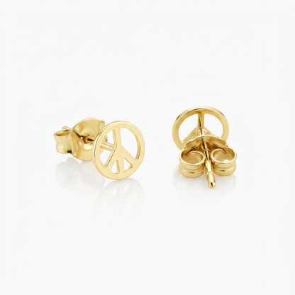 14k yellow gold peace sign post earrings, Avera Group, view 2