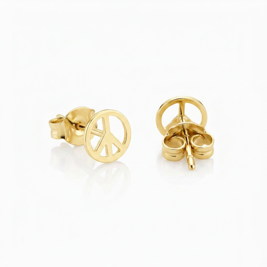 14k yellow gold peace sign post earrings, Avera Group, view 3