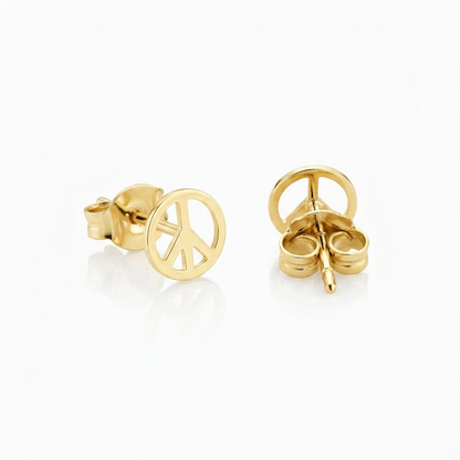 14k yellow gold peace sign post earrings, Avera Group, view 3