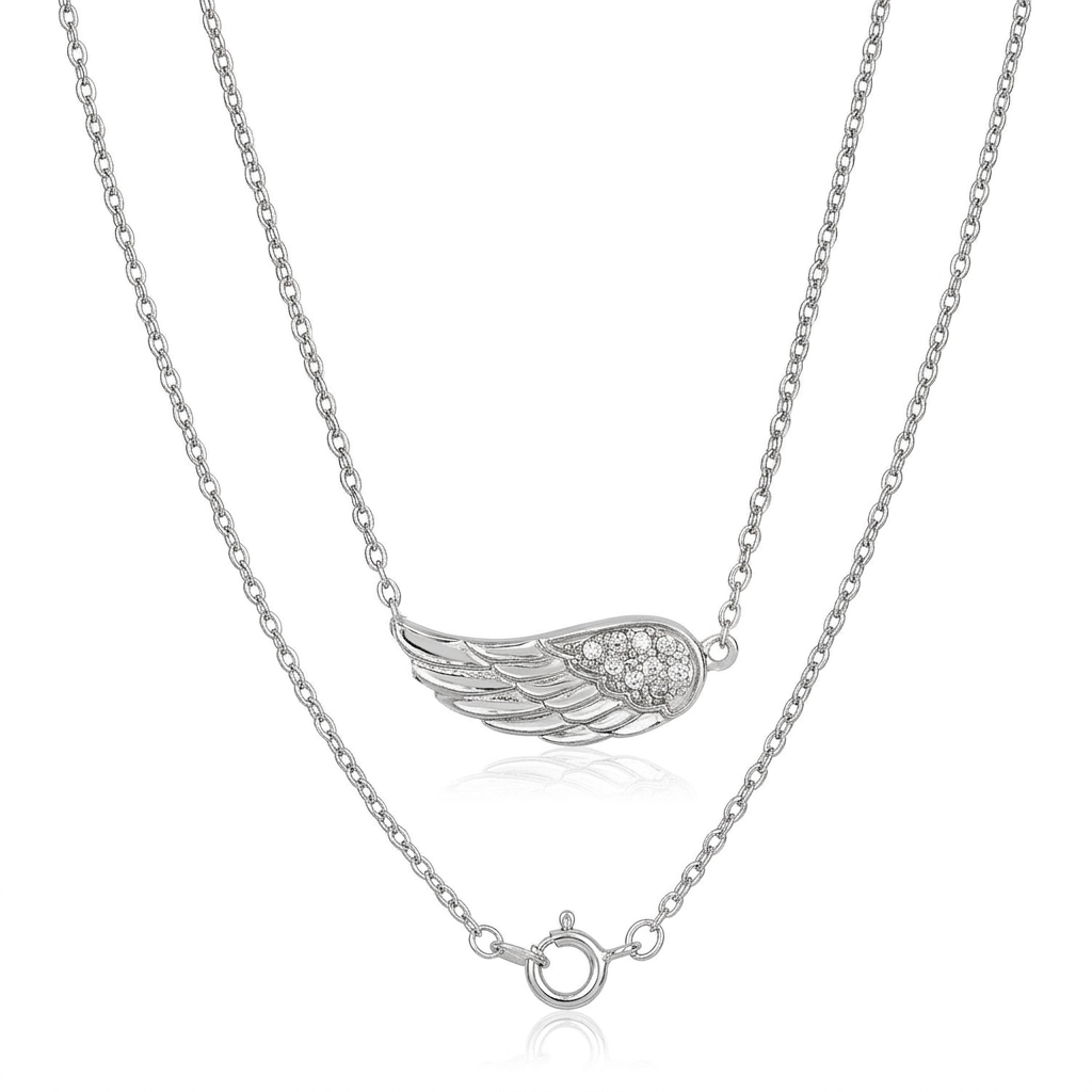 Sterling Silver Textured Angel Wing Necklace by Avera Group