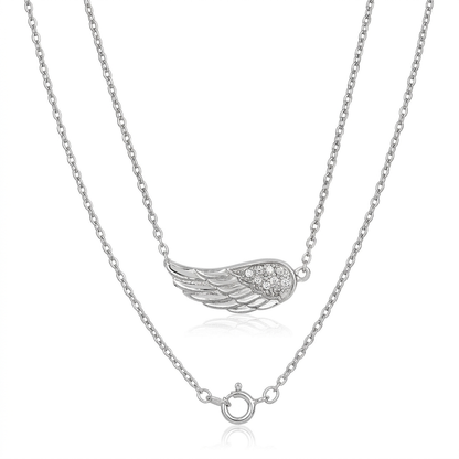 Sterling Silver Textured Angel Wing Necklace by Avera Group