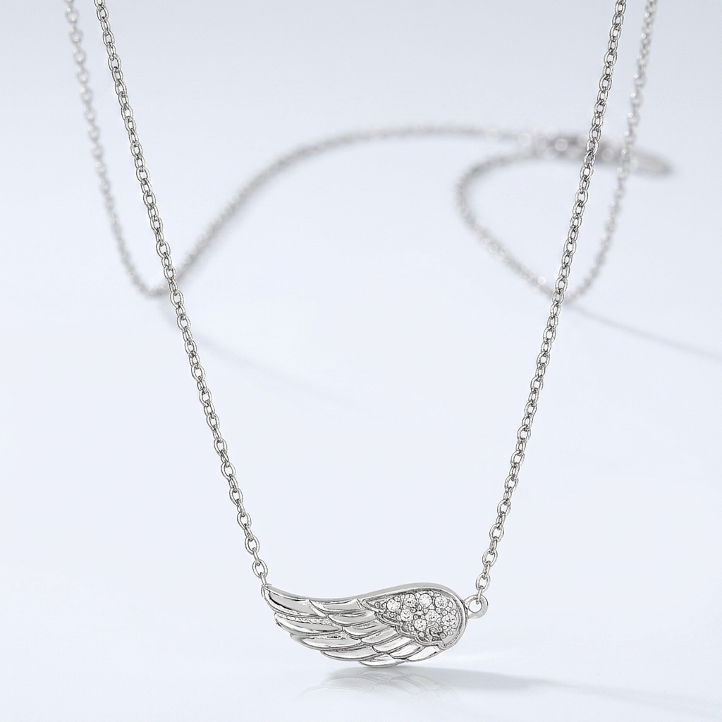 Sterling Silver Textured Angel Wing Necklace by Avera Group