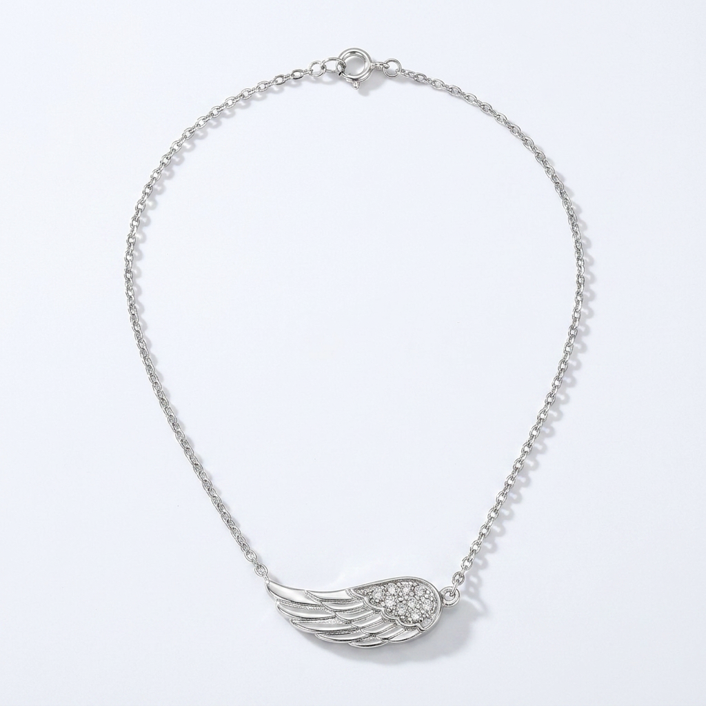 Sterling Silver Textured Angel Wing Necklace by Avera Group