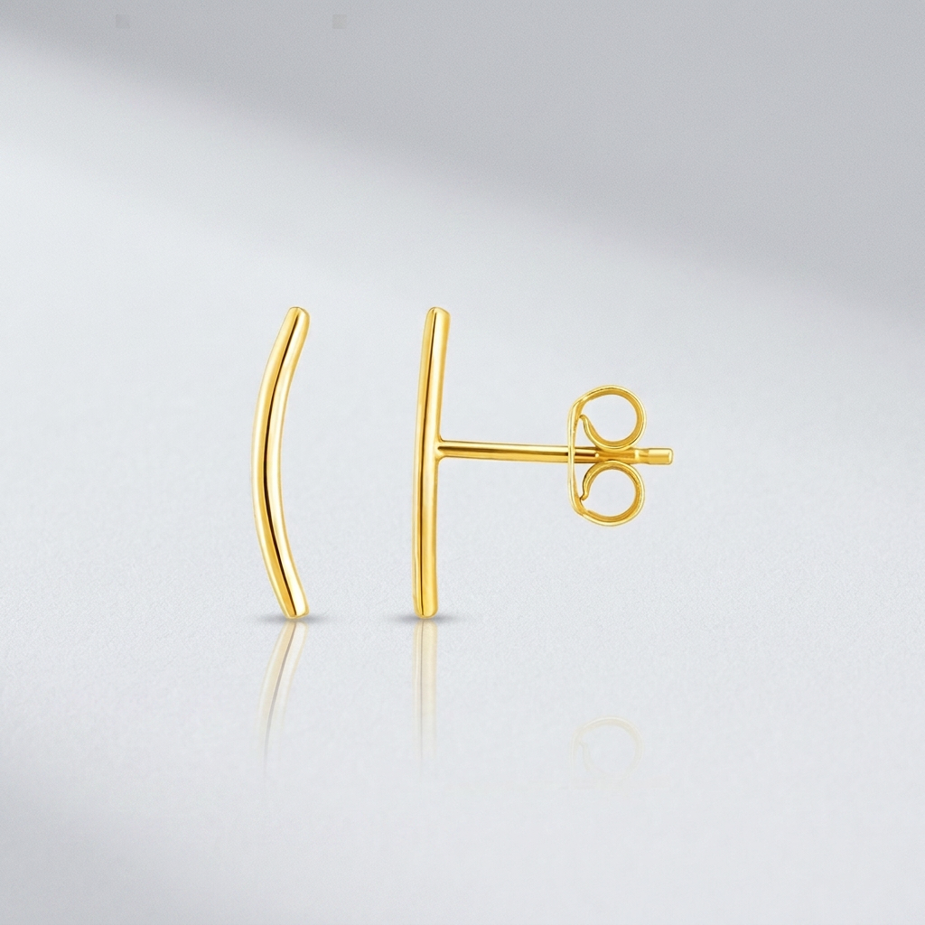 14k yellow gold curve climber post earrings, Avera Group, view 3