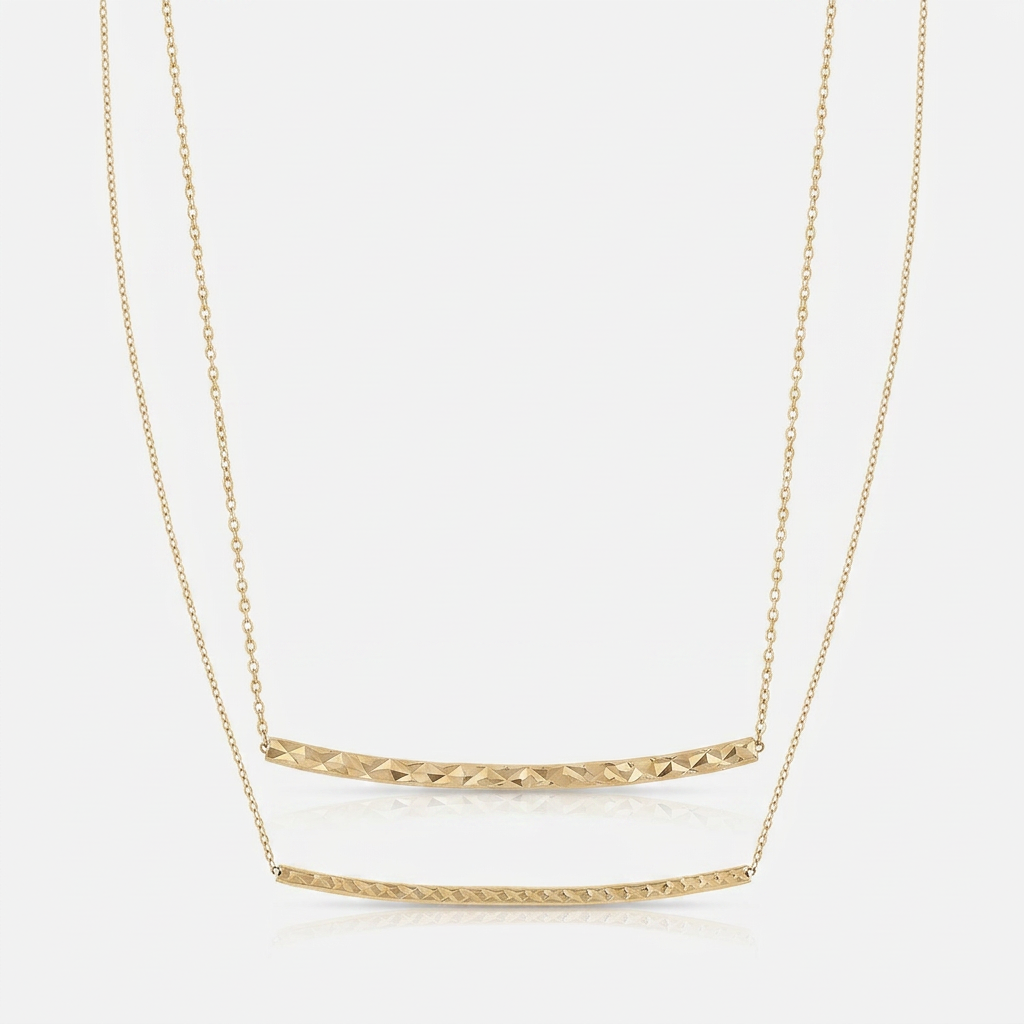 14k yellow gold thin textured bar necklace, Avera Group, view 2