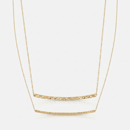 14k yellow gold thin textured bar necklace, Avera Group, view 2