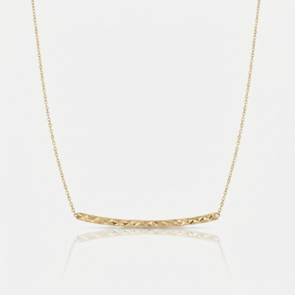 14k yellow gold thin textured bar necklace, Avera Group, view 3