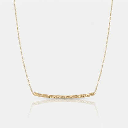 14k yellow gold thin textured bar necklace, Avera Group, view 3