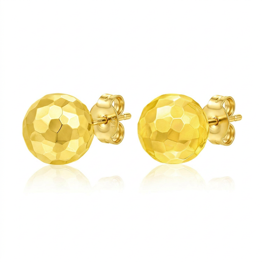 14k yellow gold round faceted stud earrings, Avera Group, view 2