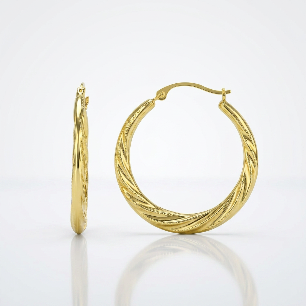 10k Yellow Gold Graduated Twisted Hoop Earrings, Avera Group, view 2
