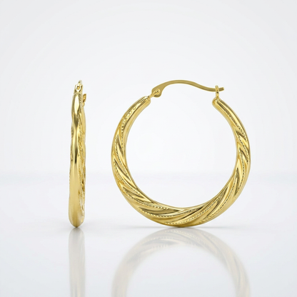 10k Yellow Gold Graduated Twisted Hoop Earrings, Avera Group, view 2