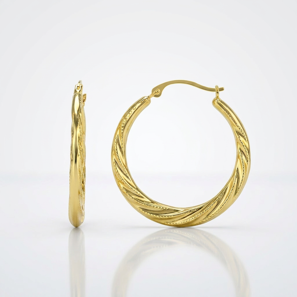 10k Yellow Gold Graduated Twisted Hoop Earrings, Avera Group, view 3