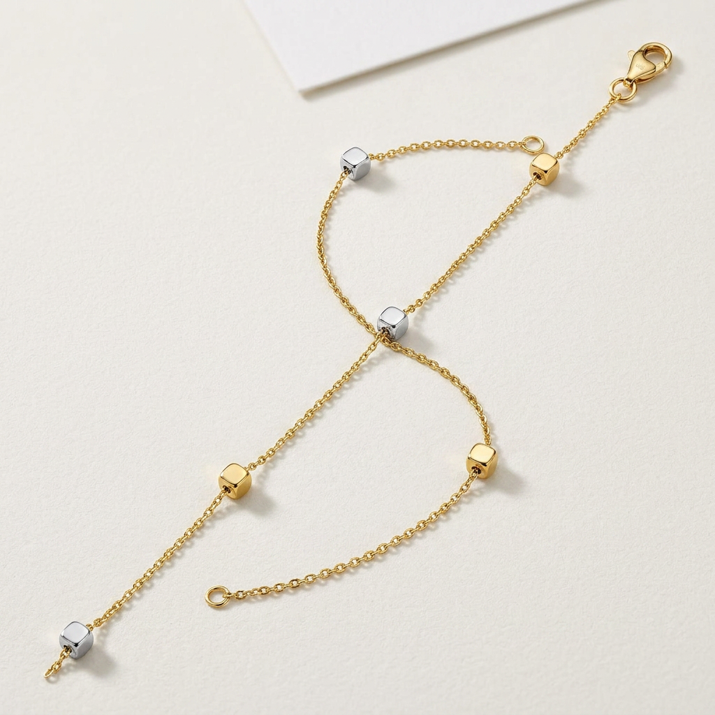 14k two-tone gold bracelet with polished cubes by Avera Group, view 2