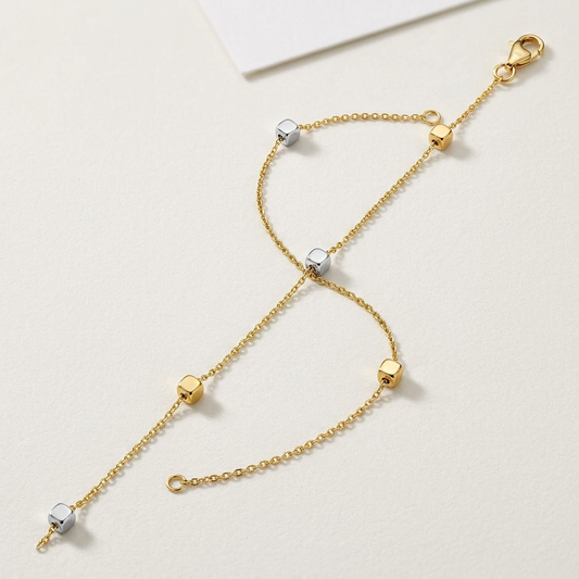 14k two-tone gold bracelet with polished cubes by Avera Group, view 2