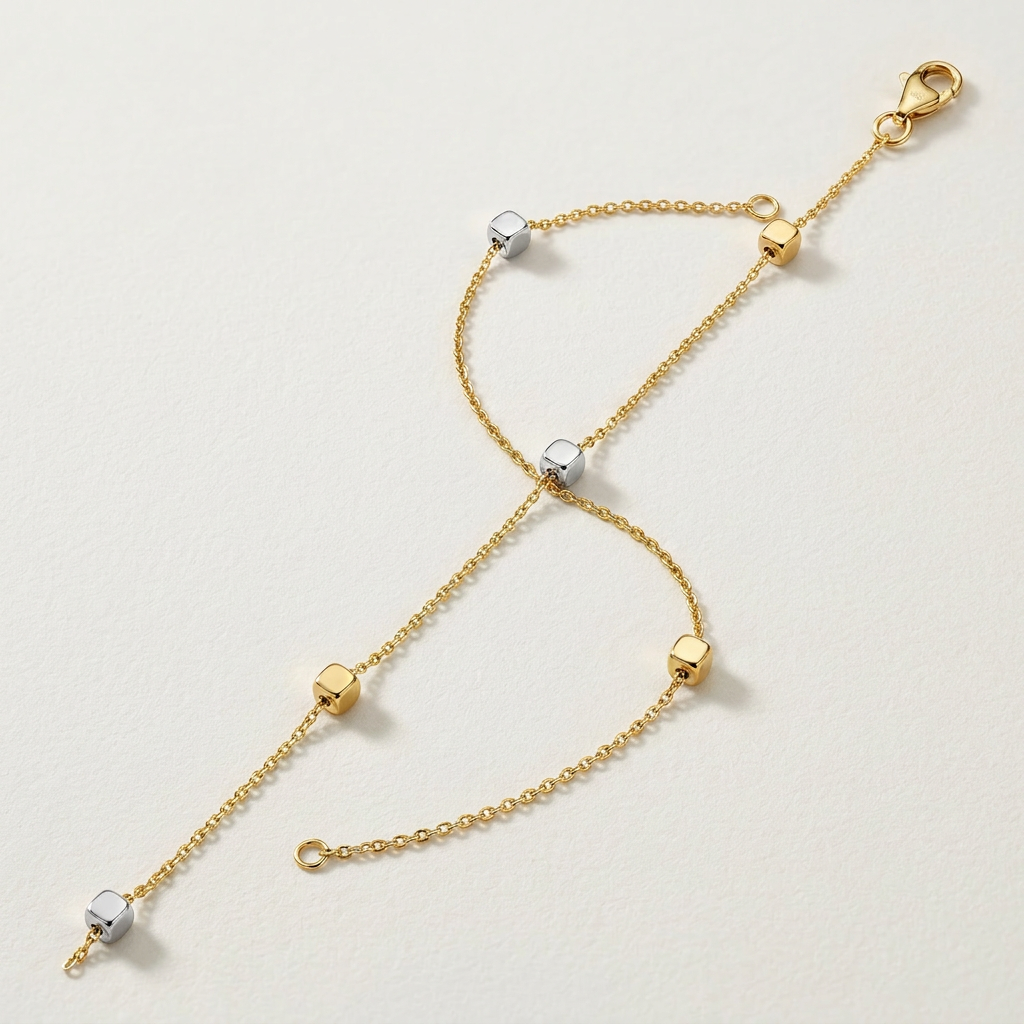 14k two-tone gold bracelet with polished cubes by Avera Group, view 3