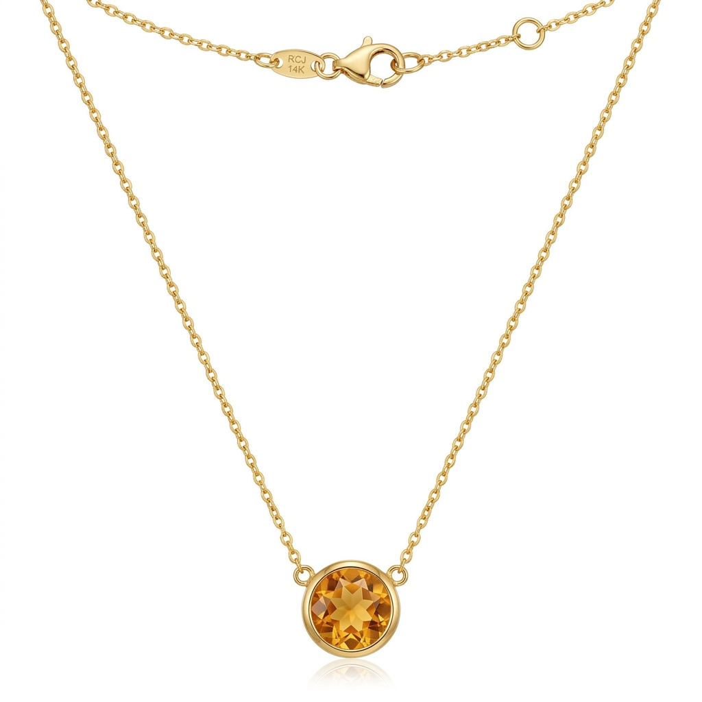 14k yellow gold 17 inch necklace with round citrine by Avera Group, view 3