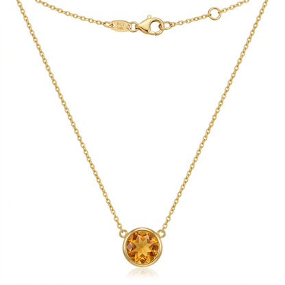 14k yellow gold 17 inch necklace with round citrine by Avera Group, view 3