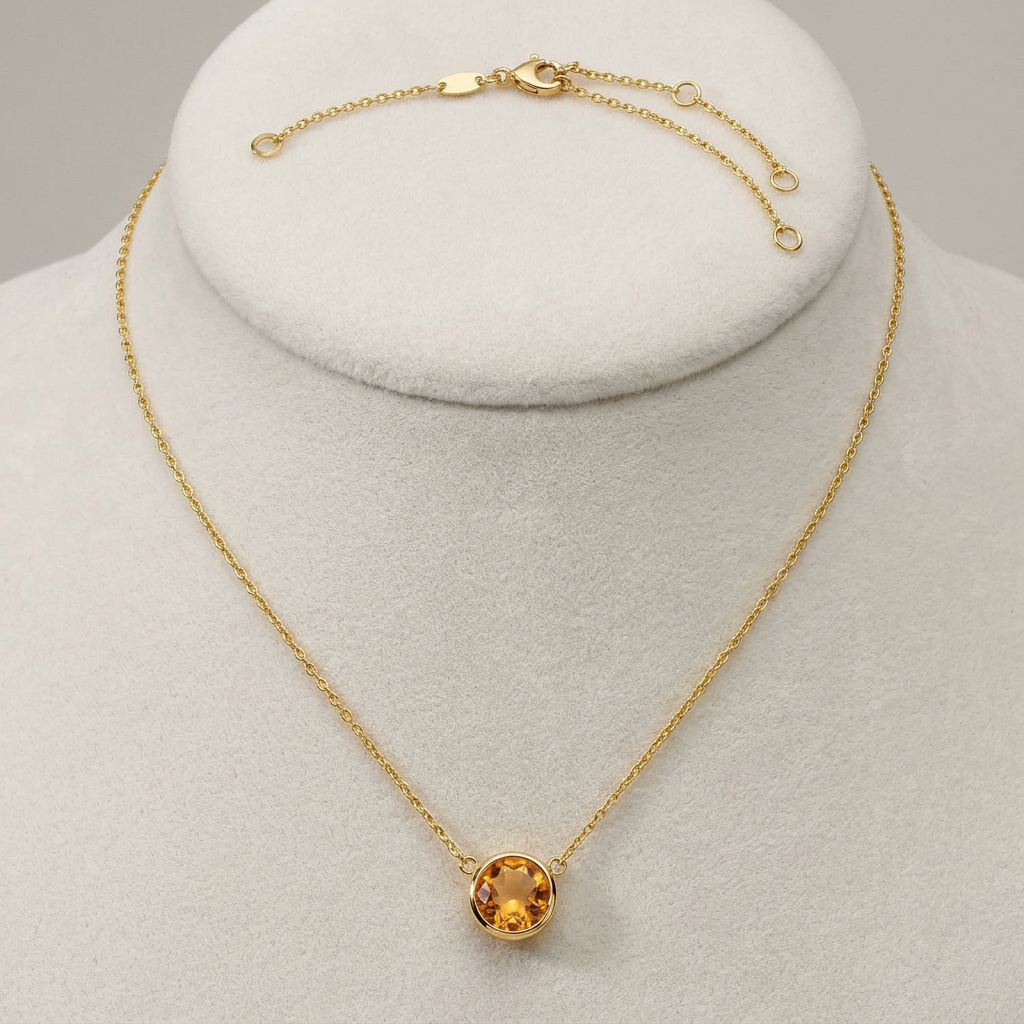 14k yellow gold 17 inch necklace with round citrine by Avera Group, view 2