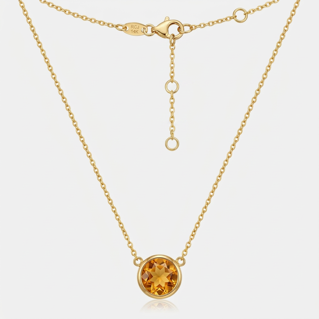 14k yellow gold 17 inch necklace with round citrine by Avera Group, view 4