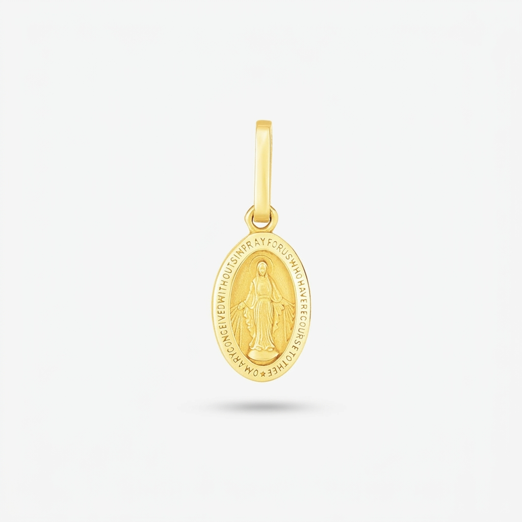 14k yellow gold oval religious medal pendant, Avera Group, view 2