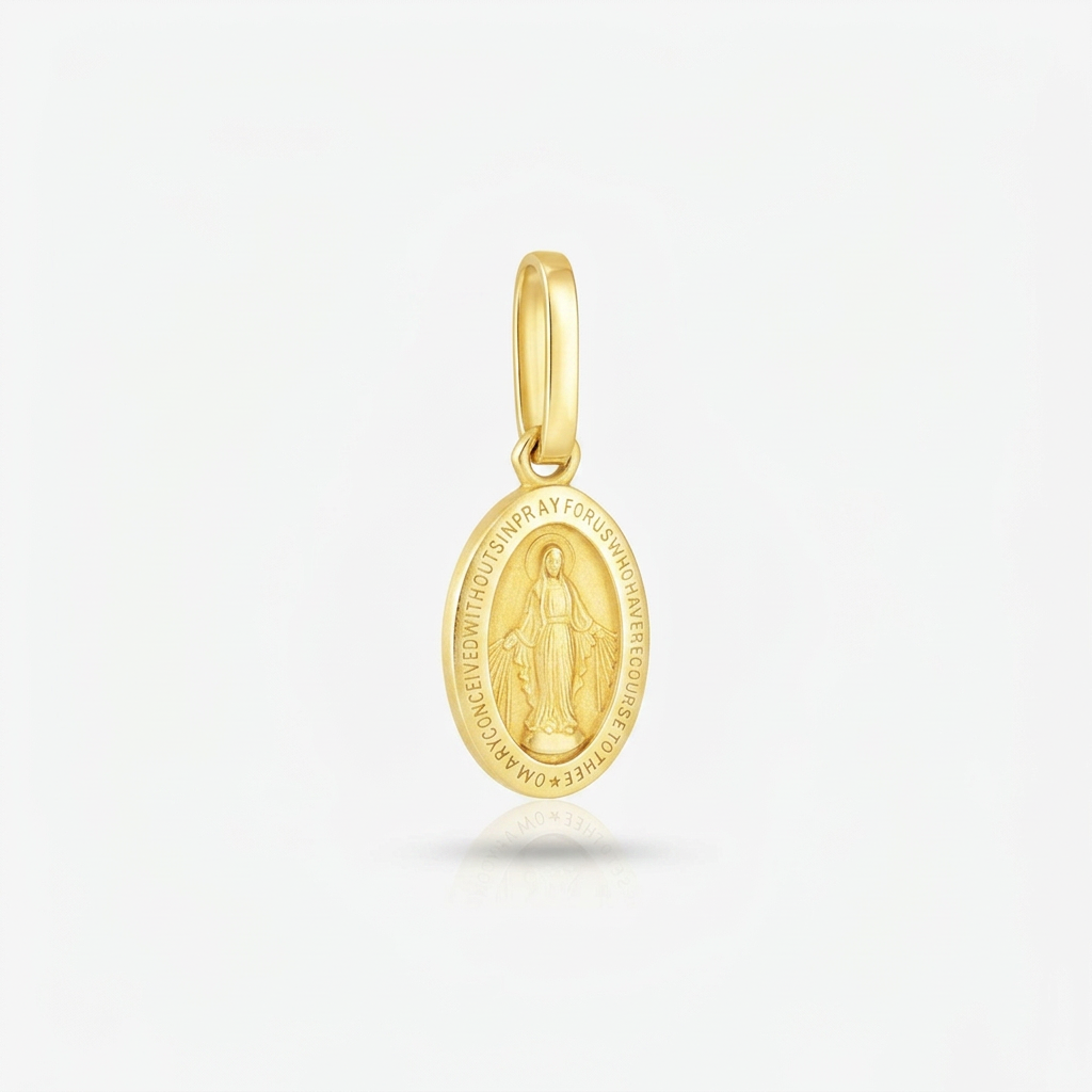 14k yellow gold oval religious medal pendant, Avera Group, view 3