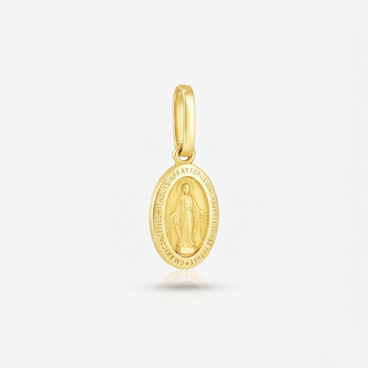 14k yellow gold oval religious medal pendant, Avera Group, view 3