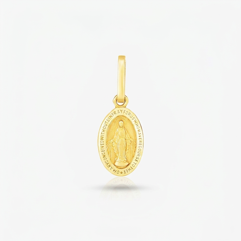 14k yellow gold oval religious medal pendant, Avera Group, view 4