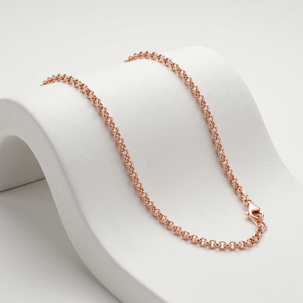 14k pink gold round cable link chain, 1.1mm, Avera Group, view 2
