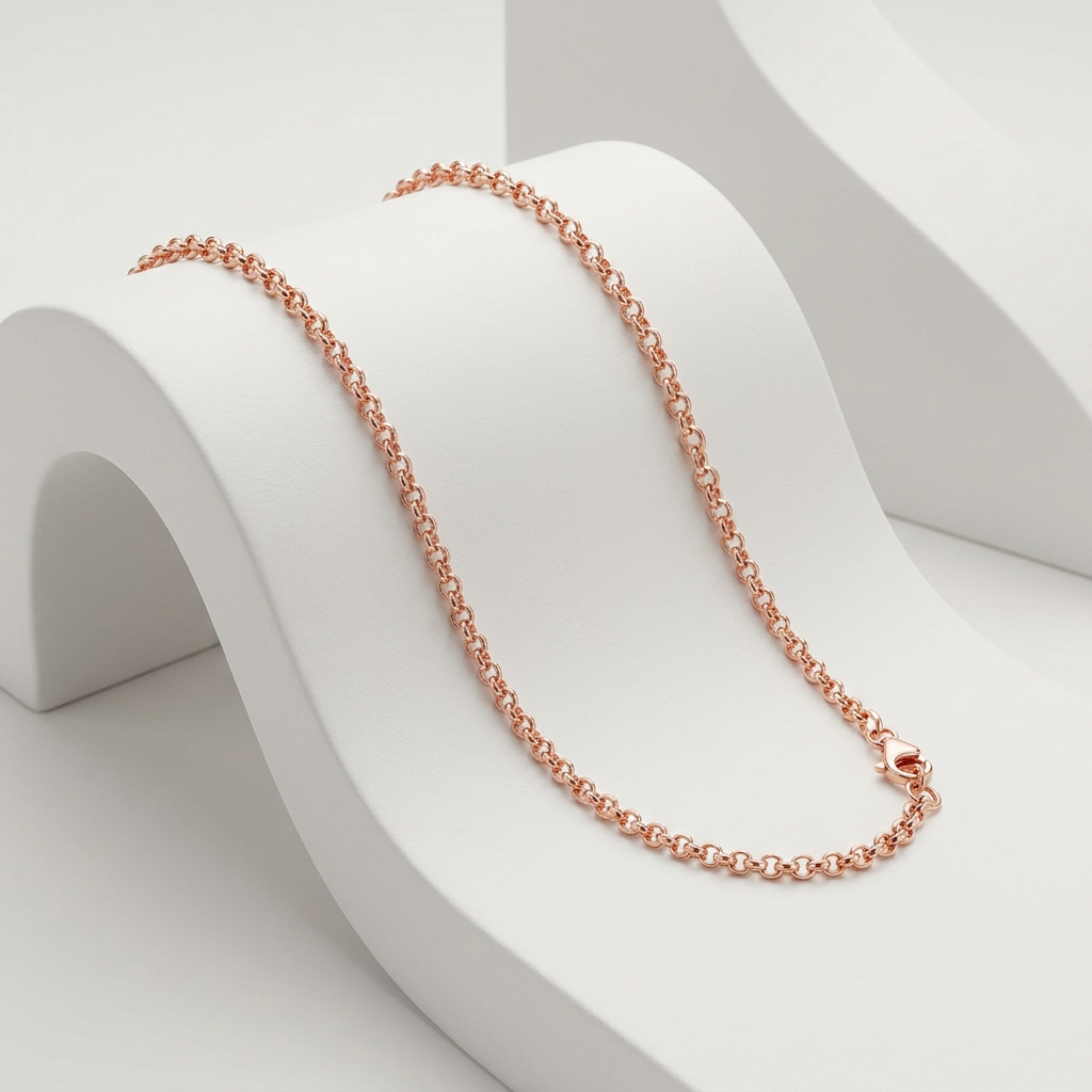 14k pink gold round cable link chain, 1.1mm, Avera Group, view 3