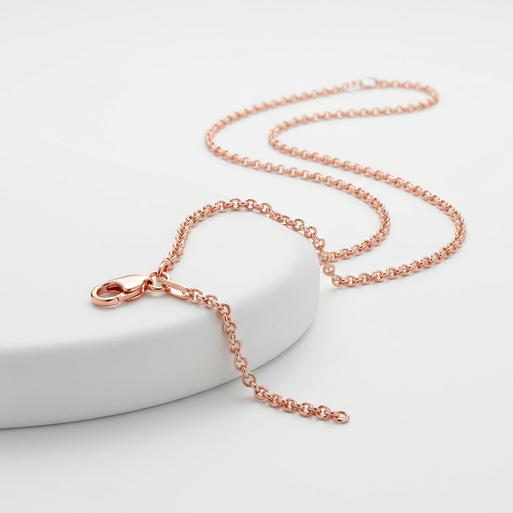 14k pink gold round cable link chain, 1.1mm, Avera Group, view 4