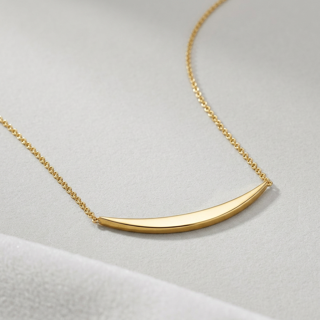 14k yellow gold necklace with polished curved bar pendant, Avera Group, view 2