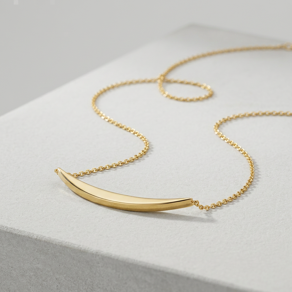 14k yellow gold necklace with polished curved bar pendant, Avera Group, view 3