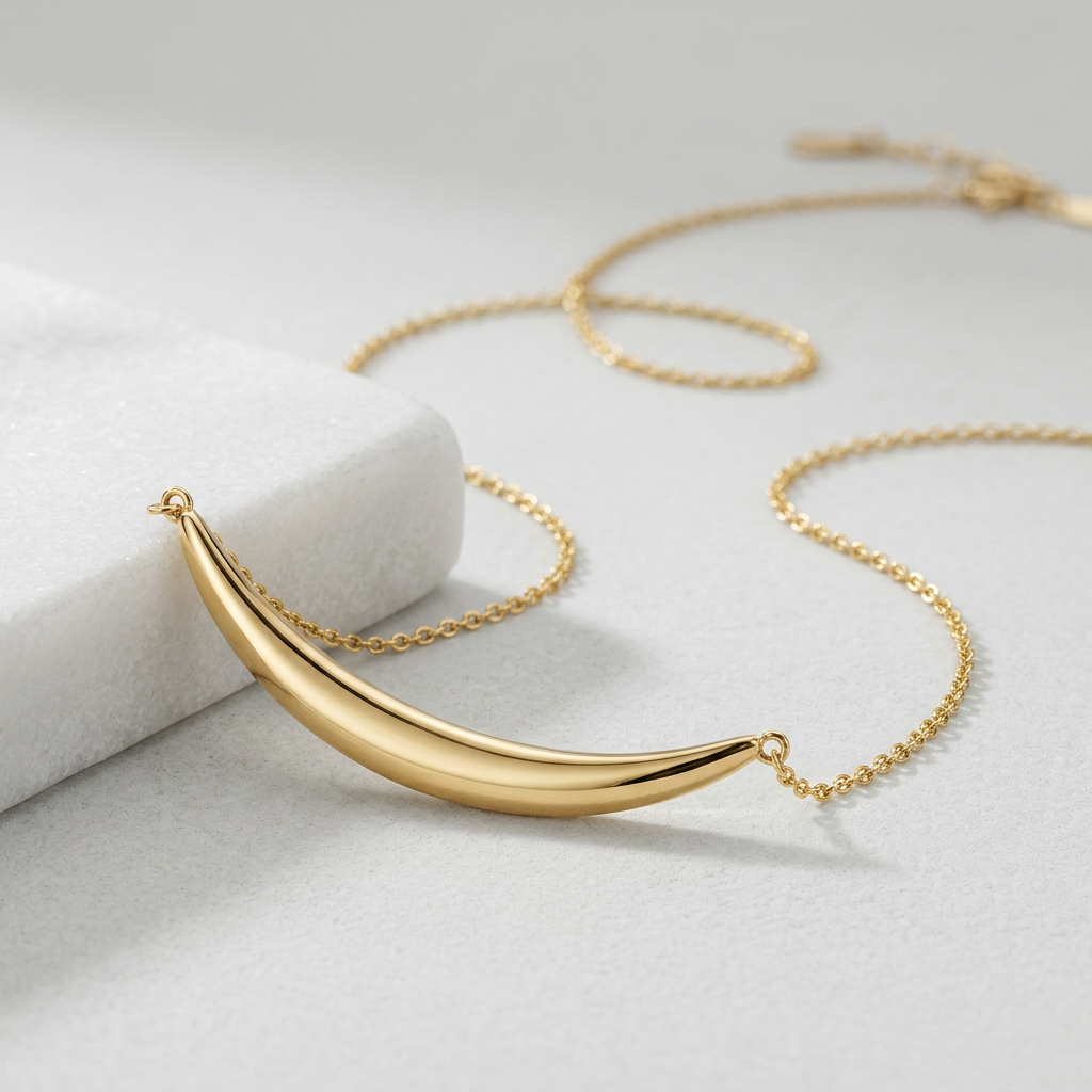 14k yellow gold necklace with polished curved bar pendant, Avera Group, view 4