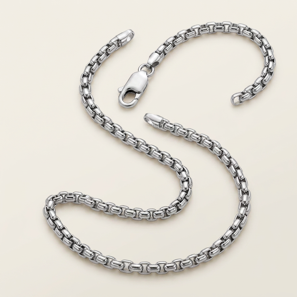 5.2mm rhodium-plated sterling silver round box chain by Avera Group, detail image