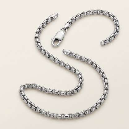 5.2mm rhodium-plated sterling silver round box chain by Avera Group, detail image