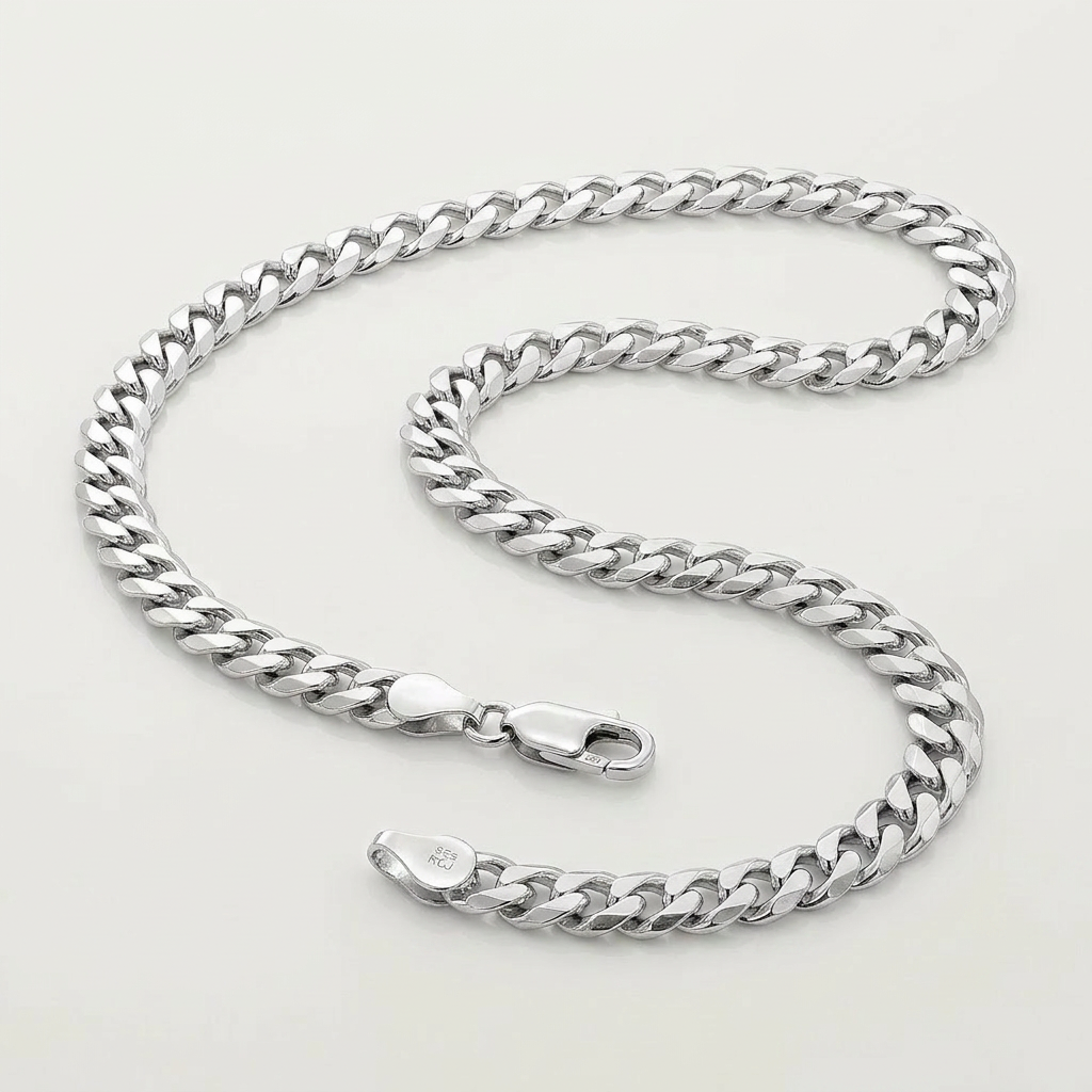 Rhodium Plated 5.6mm Sterling Silver Curb Style Chain by Avera Group