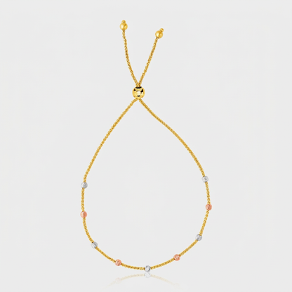14k tri-color gold textured bead station lariat bracelet by Avera Group, view 2