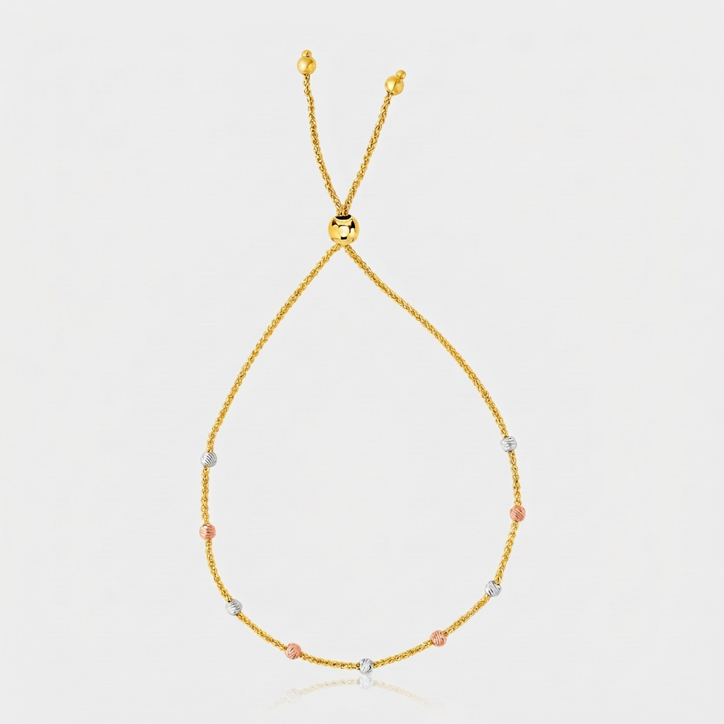 14k tri-color gold textured bead station lariat bracelet by Avera Group, view 3
