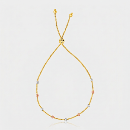 14k tri-color gold textured bead station lariat bracelet by Avera Group, view 3