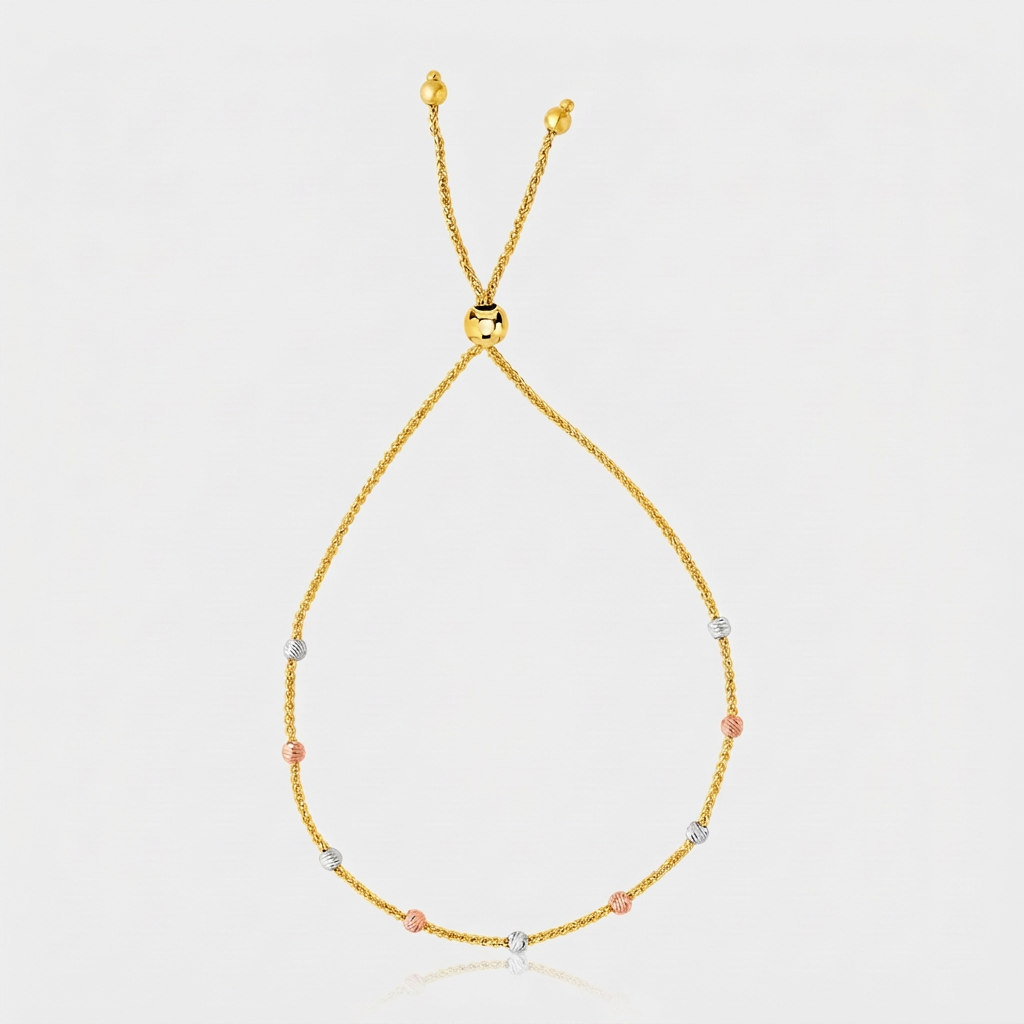 14k tri-color gold textured bead station lariat bracelet by Avera Group, view 4