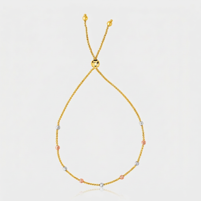 14k tri-color gold textured bead station lariat bracelet by Avera Group, view 4