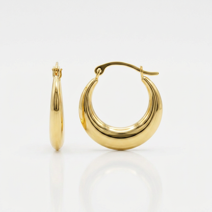 14k yellow gold graduated round shape hoop earrings by Avera Group, view 3