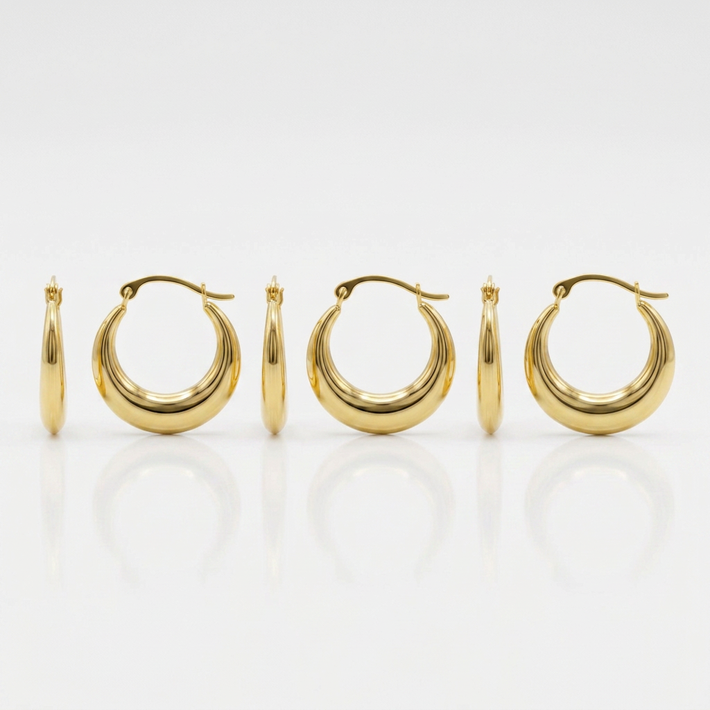 14k yellow gold graduated round shape hoop earrings by Avera Group, view 4