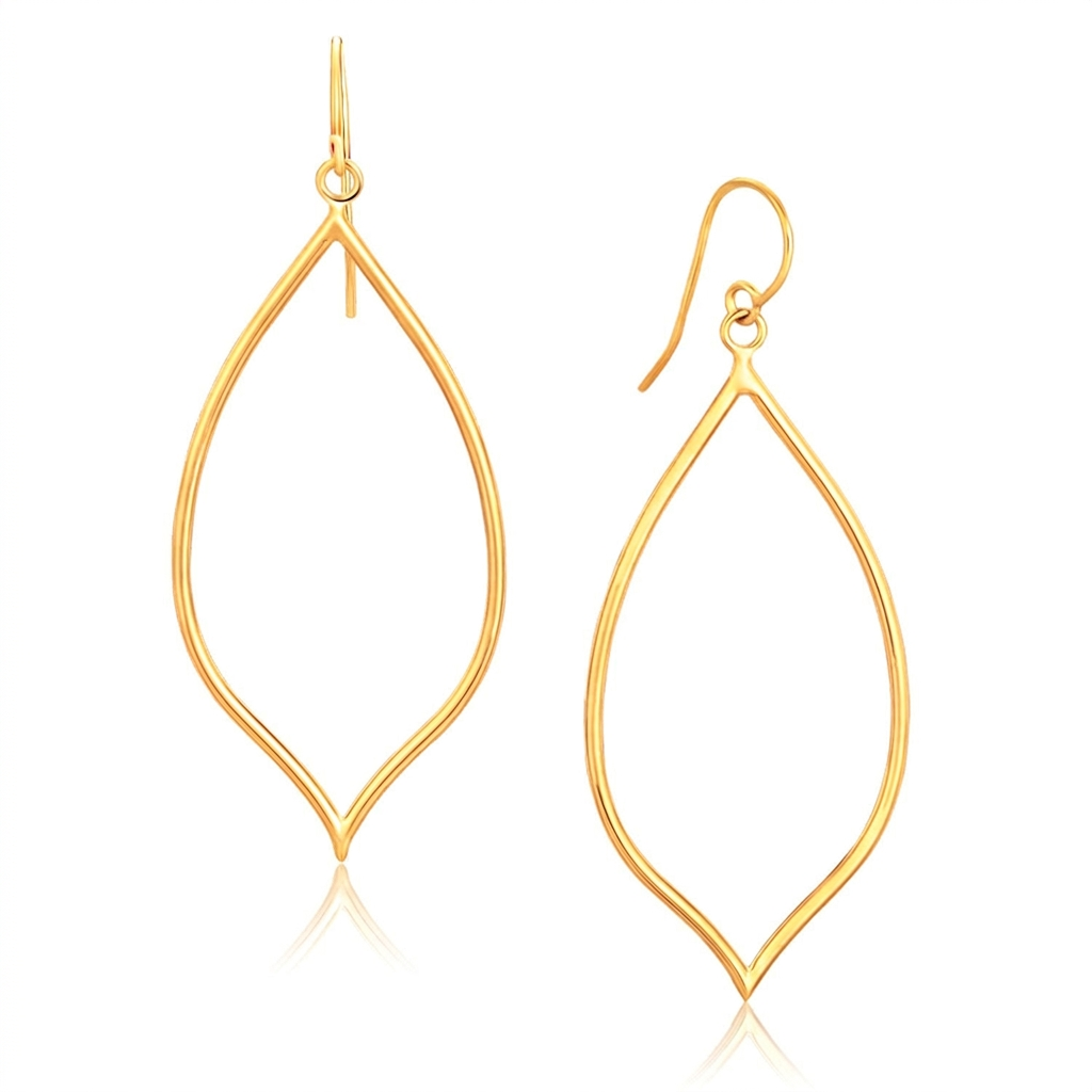 14k yellow gold marquise style polished dangle earrings, Avera Group, view 2