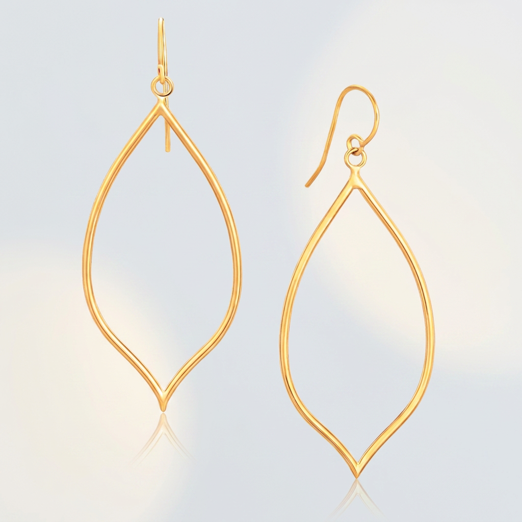 14k yellow gold marquise style polished dangle earrings, Avera Group, view 3
