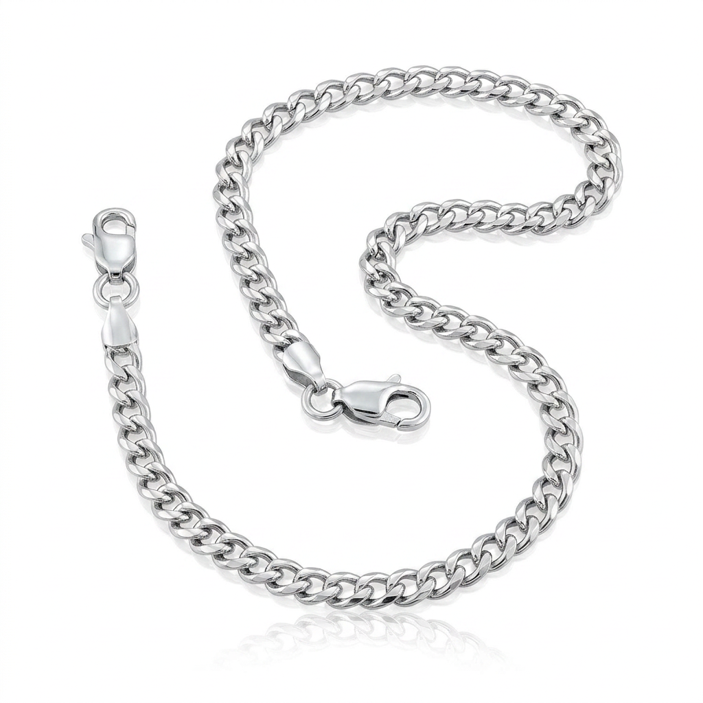 Rhodium Plated 3.0mm Sterling Silver Curb Style Chain by Avera Group