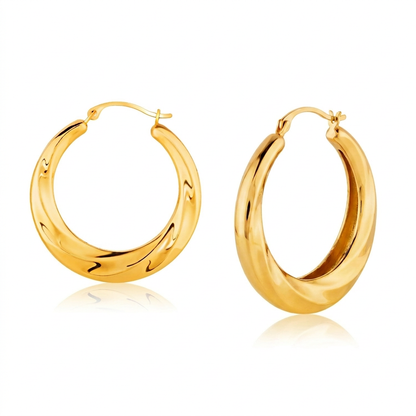 14k yellow gold graduated textured hoop earrings by Avera Group, view 4