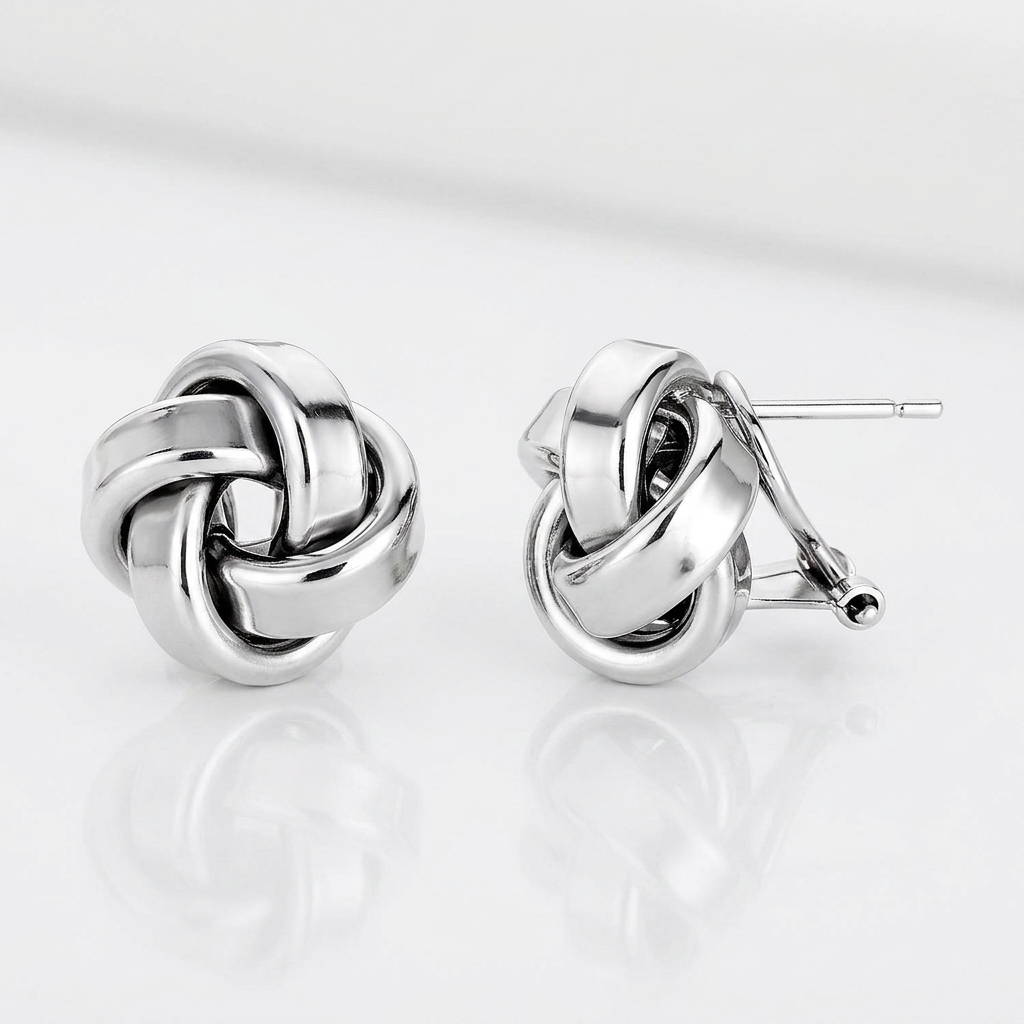 Large Sterling Silver Polished Love Knot Earrings by Avera Group